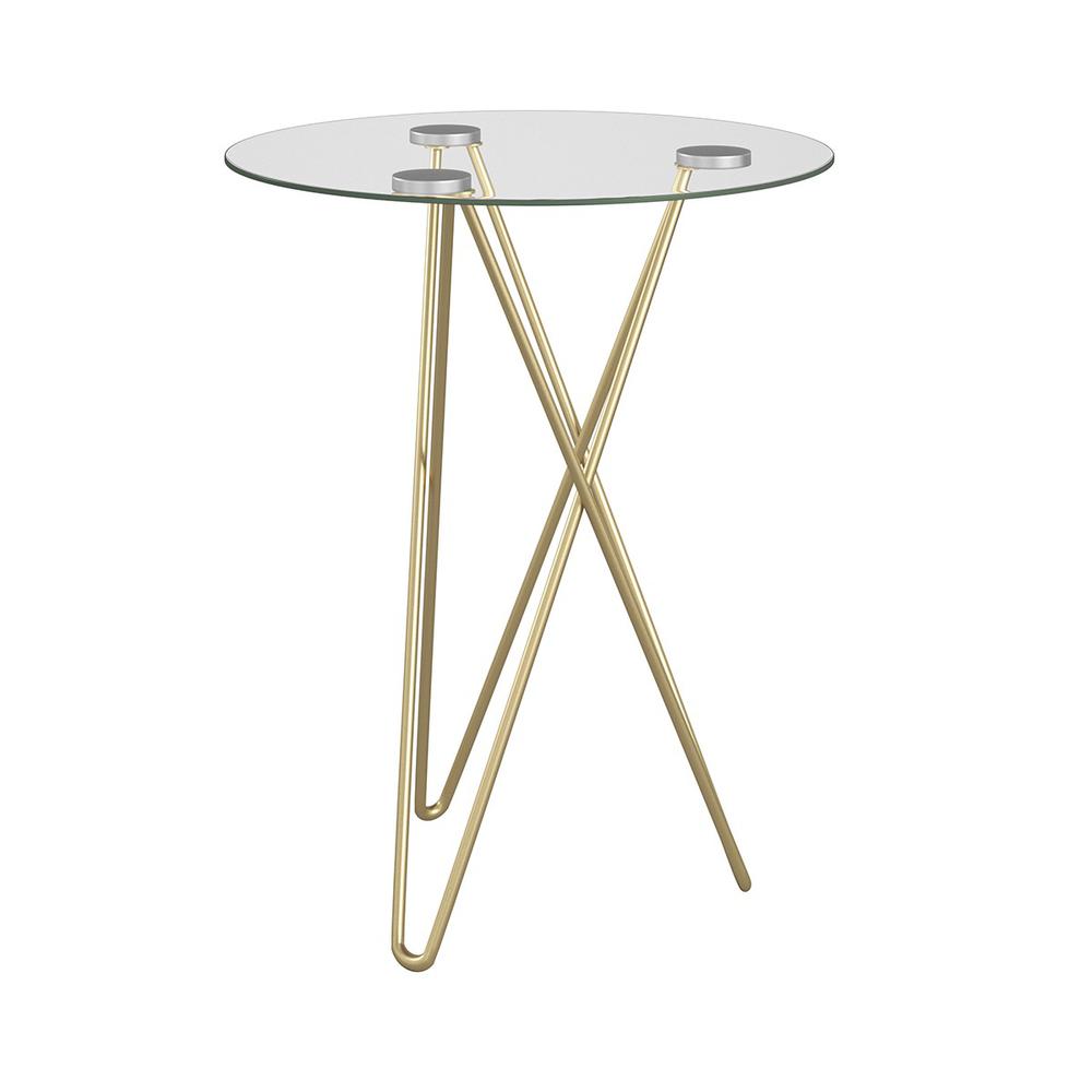 Geometric Clear Glass and Gold Round Table. Picture 4