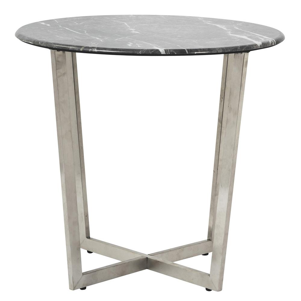 Mod Geo Chrome and Black Round Faux Marble Side Table. Picture 1