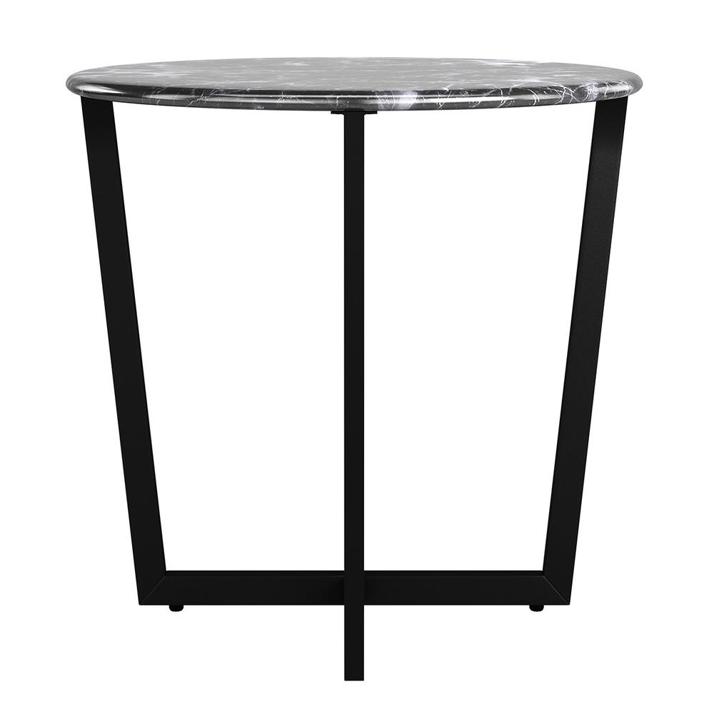 Mod Geo Black and Black Round Faux Marble Side Table. Picture 1