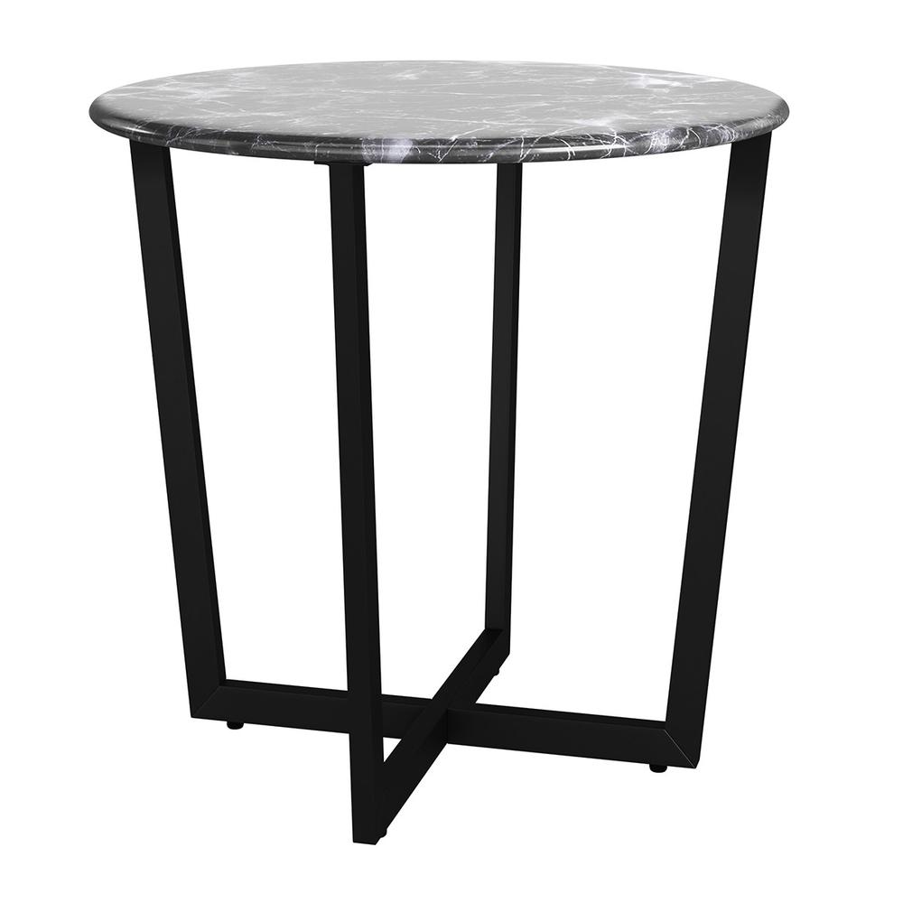 Mod Geo Black and Black Round Faux Marble Side Table. Picture 2