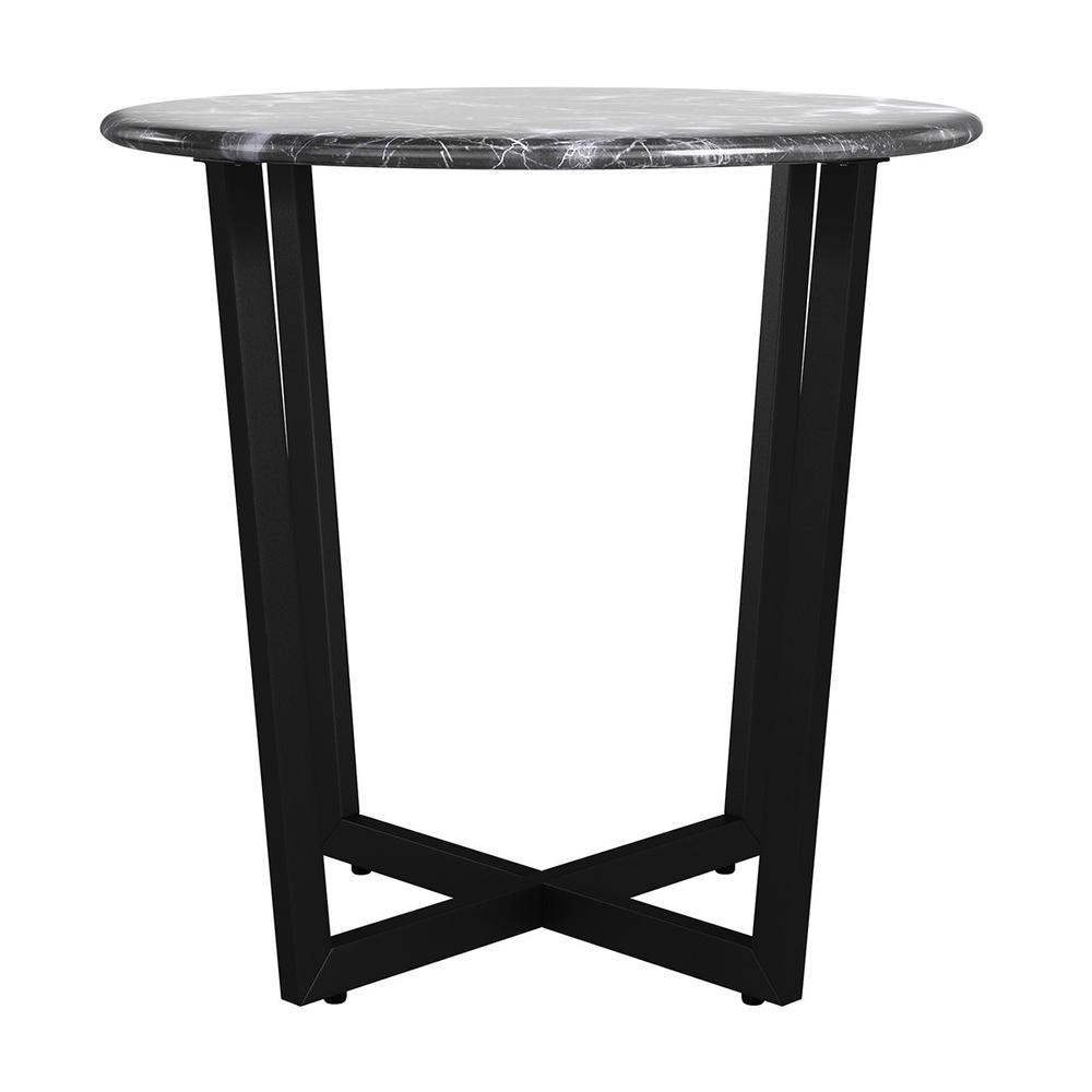 Mod Geo Black and Black Round Faux Marble Side Table. Picture 3
