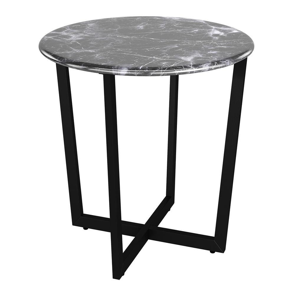 Mod Geo Black and Black Round Faux Marble Side Table. Picture 4