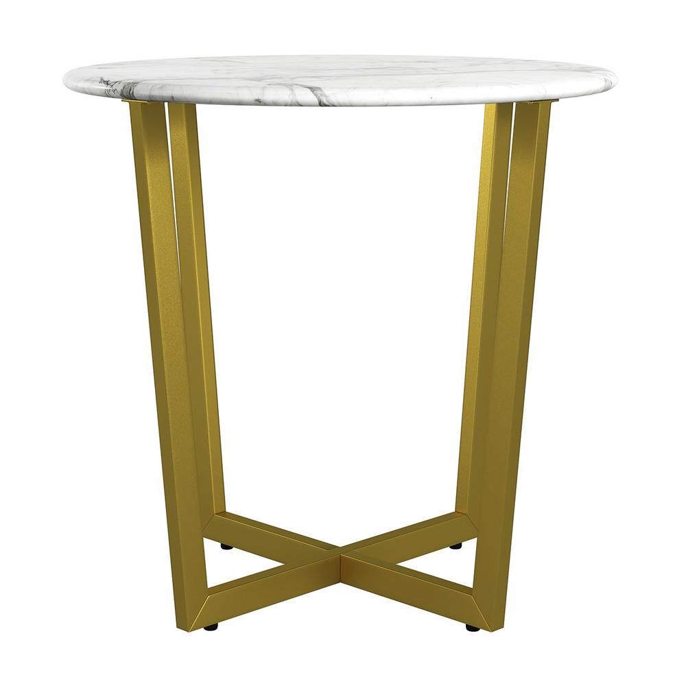 Mod Geo Gold and White Round Faux Marble Side Table. The main picture.