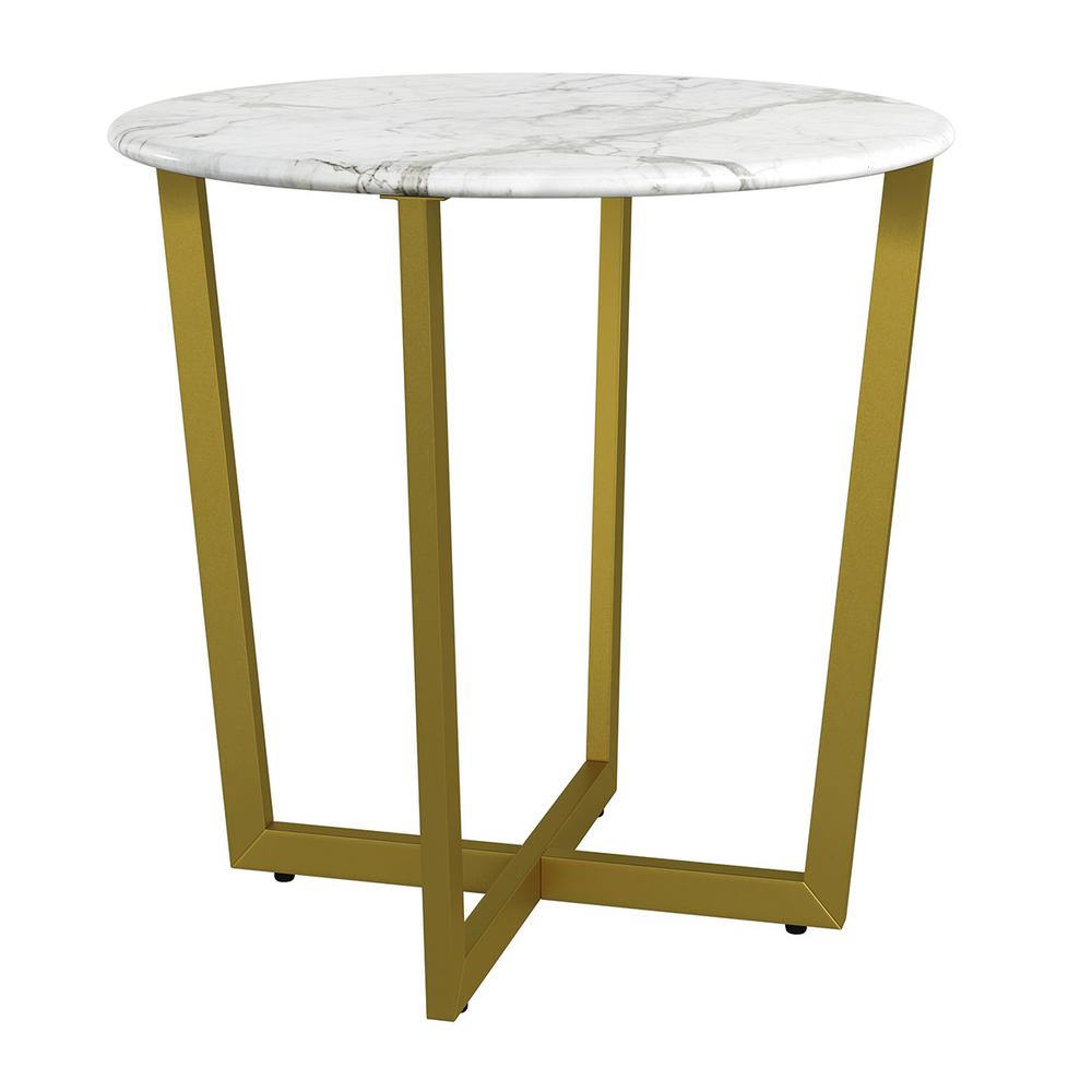 Mod Geo Gold and White Round Faux Marble Side Table. Picture 3