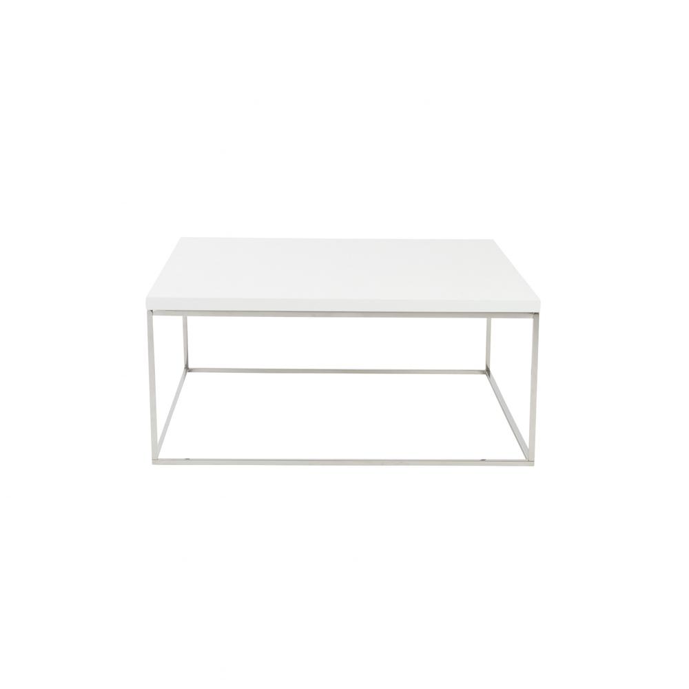 White and Chrome High Gloss Square Coffee Table. Picture 1