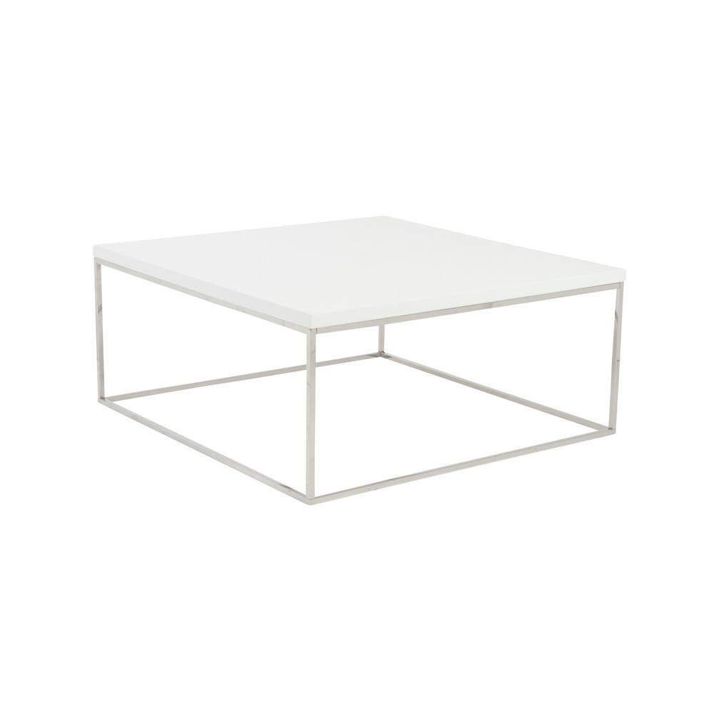 White and Chrome High Gloss Square Coffee Table. Picture 2