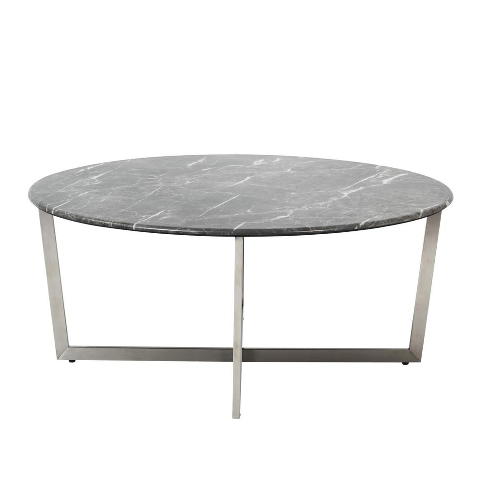 Black on Stainless Faux Marble Round Coffee Table. Picture 1