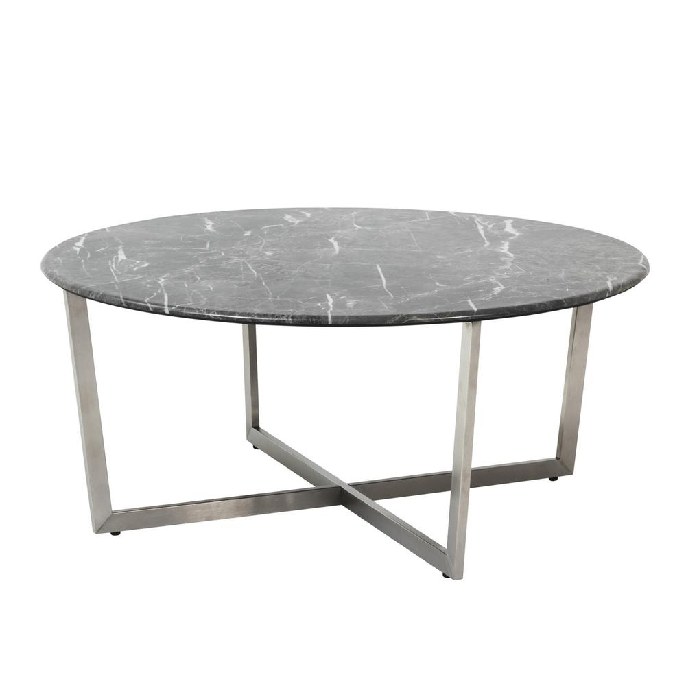 Black on Stainless Faux Marble Round Coffee Table. Picture 2