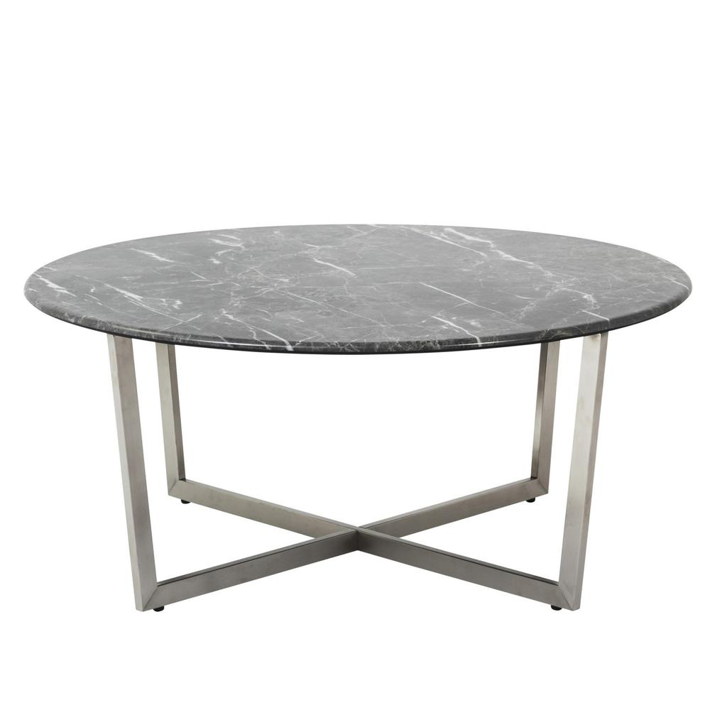 Black on Stainless Faux Marble Round Coffee Table. Picture 3
