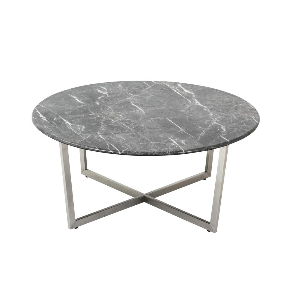 Black on Stainless Faux Marble Round Coffee Table. Picture 4