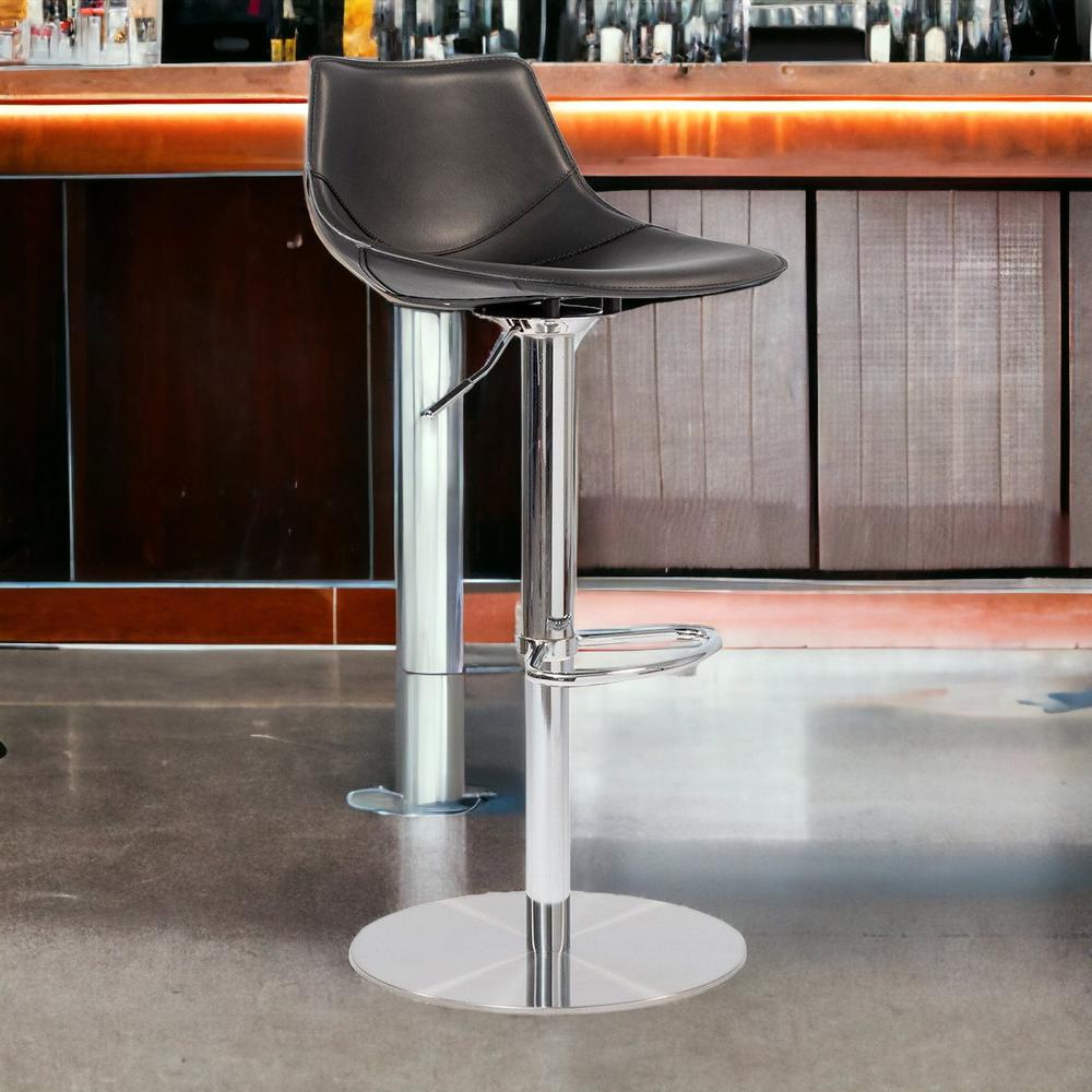 40" Black And Silver Steel Swivel Low Back Bar Height Chair With Footrest. Picture 2
