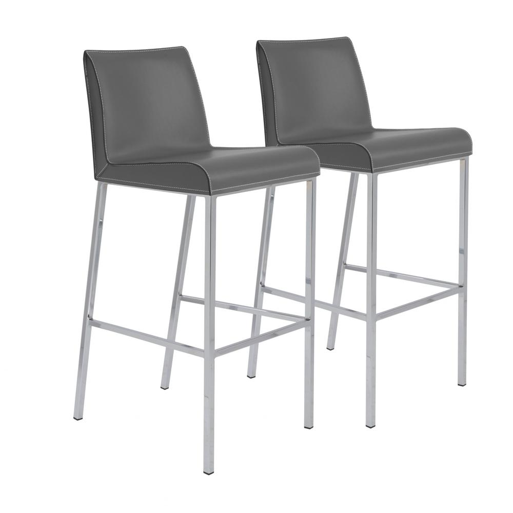 Set Of Two 41" Gray And Silver Steel Low Back Bar Height Chairs With Footrest. Picture 5