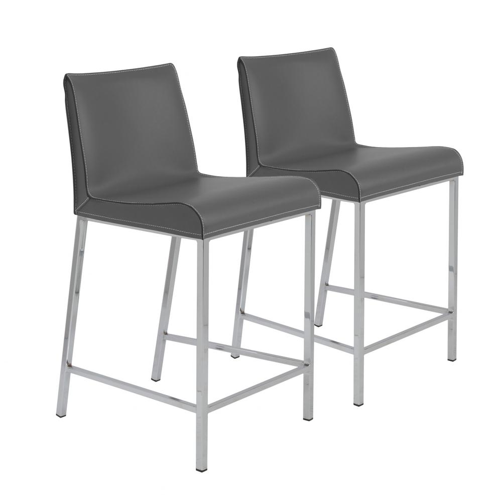 Set of Two Gray Leather and Steel Counter Stools. Picture 5