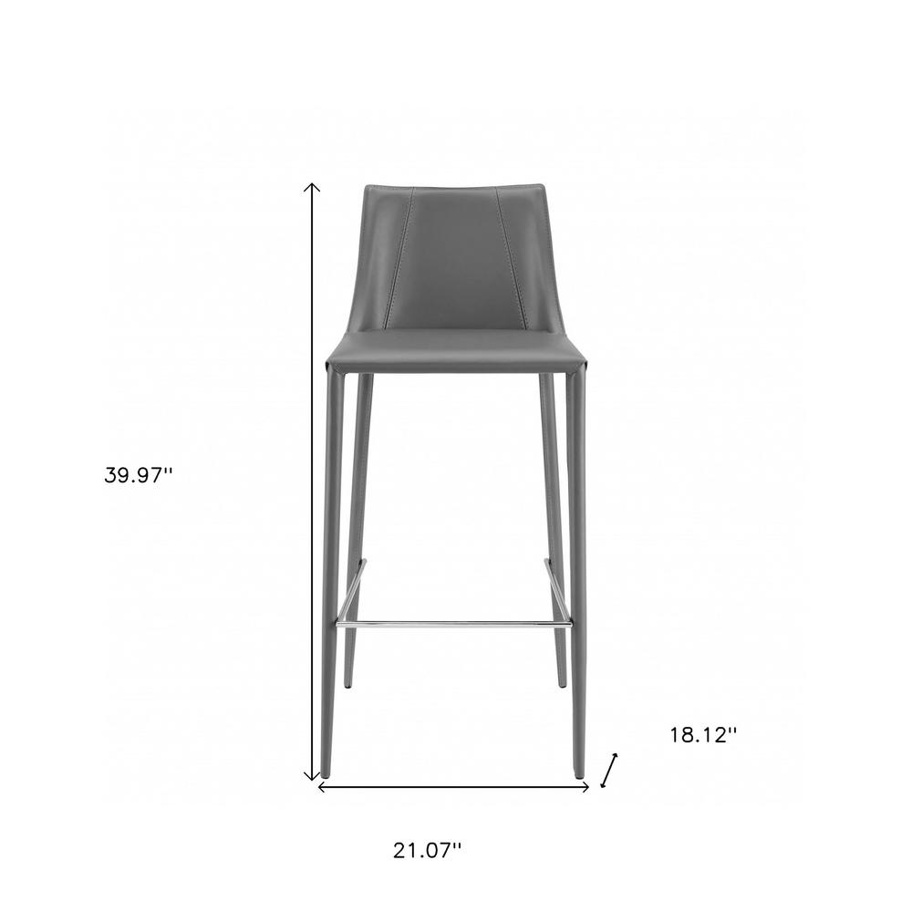 40" Gray Steel Low Back Bar Height Chair With Footrest. Picture 7
