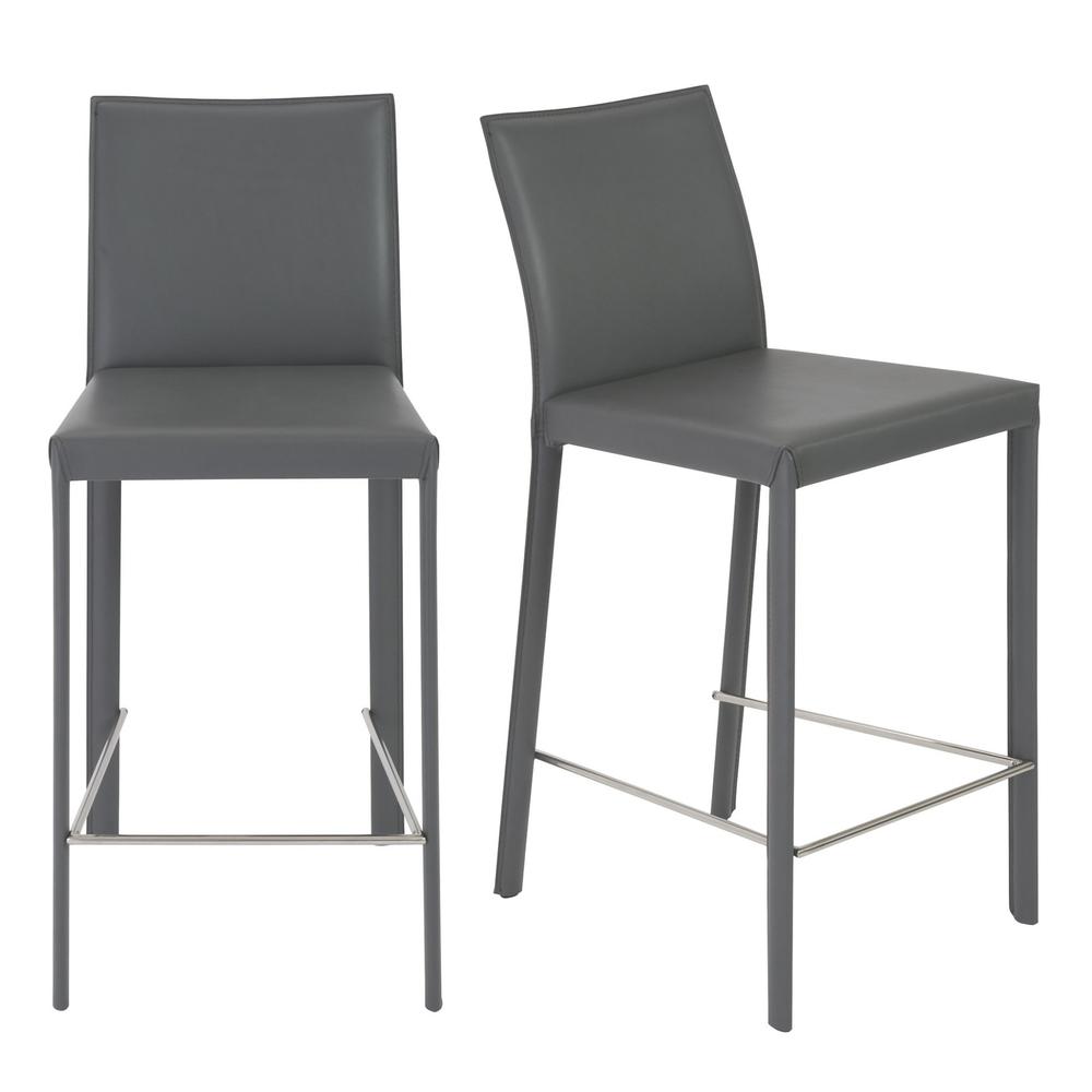 Set Of Two 37" Gray Steel Low Back Counter Height Bar Chairs With Footrest. Picture 6