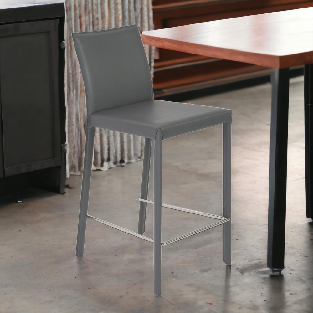 Set Of Two 37" Gray Steel Low Back Counter Height Bar Chairs With Footrest. Picture 2