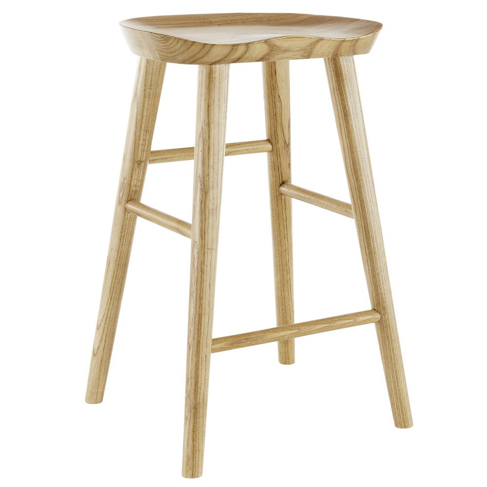 26" Light Natural Brown Solid Wood Counter Stool. Picture 2