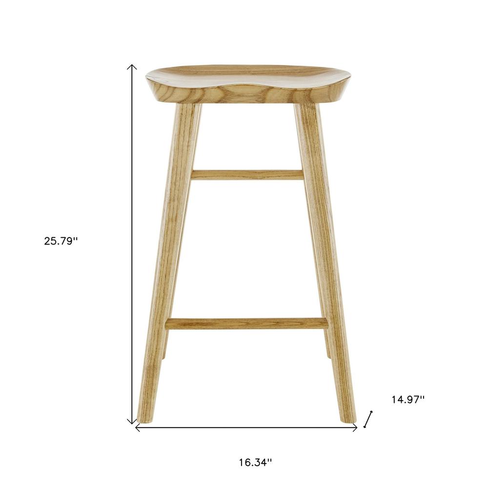26" Light Natural Brown Solid Wood Counter Stool. Picture 9