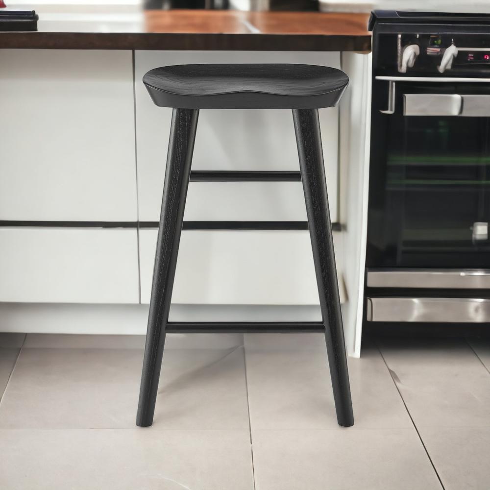 26" Black Solid Wood Counter Stool. Picture 2