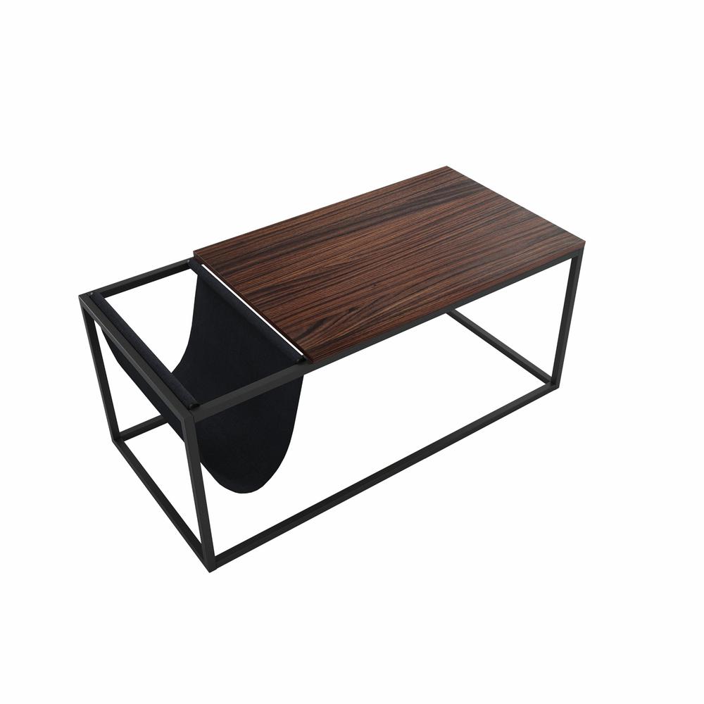 Modern Geo Black and Walnut Sofa Table with Magazine Holder. Picture 4