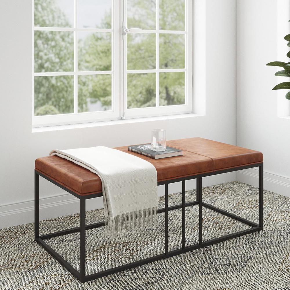 Modern Geo Black and Brown Leather Multipurpose Table. Picture 2