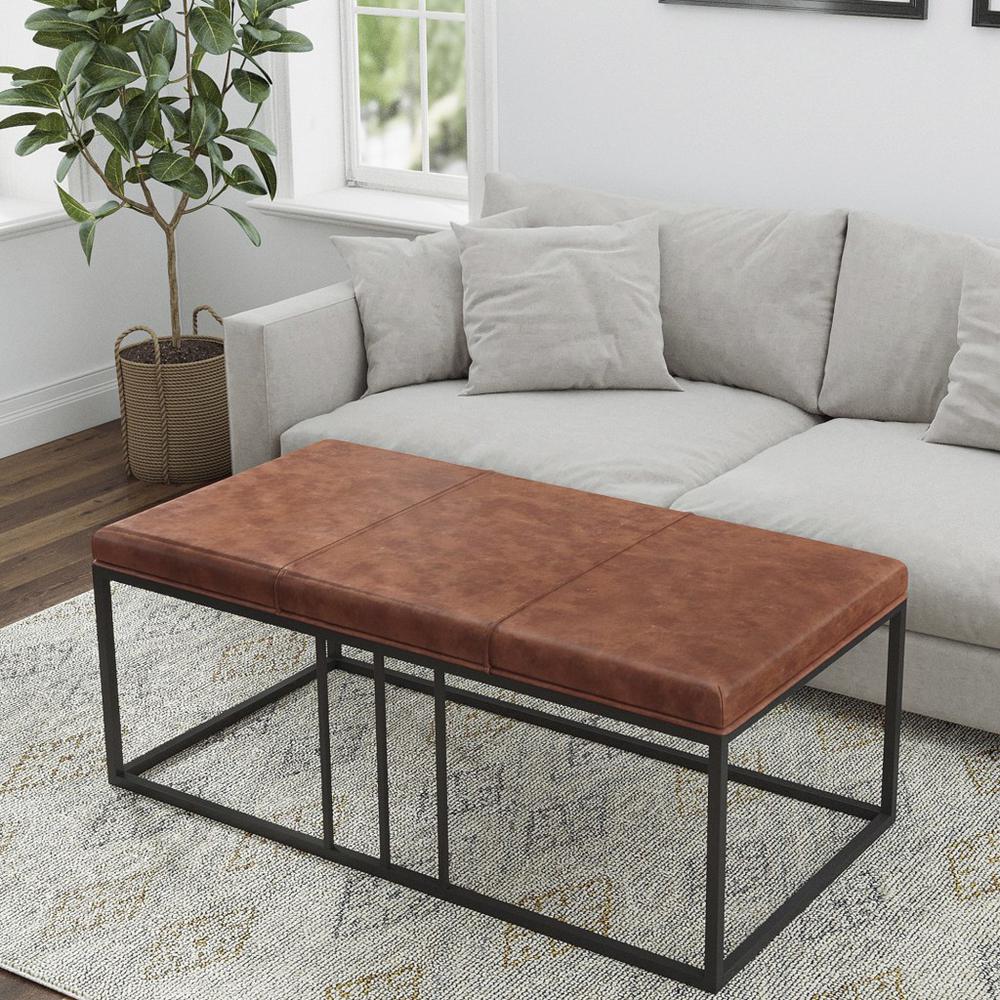 Modern Geo Black and Brown Leather Multipurpose Table. Picture 3
