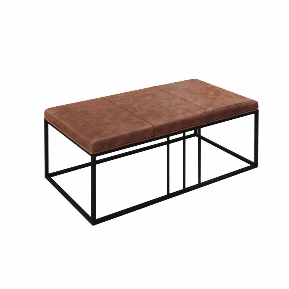 Modern Geo Black and Brown Leather Multipurpose Table. Picture 4