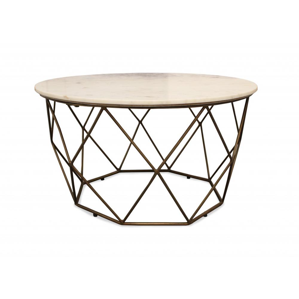 Round Mable and Iron Geometric Coffee Table. Picture 1
