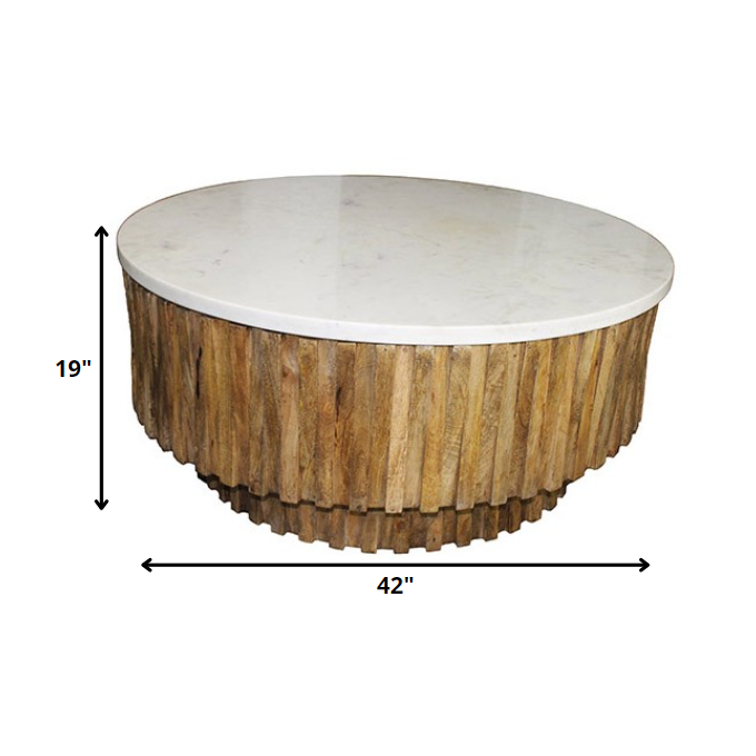 Round Marble Top and Wooden Strips Coffee Table. Picture 2