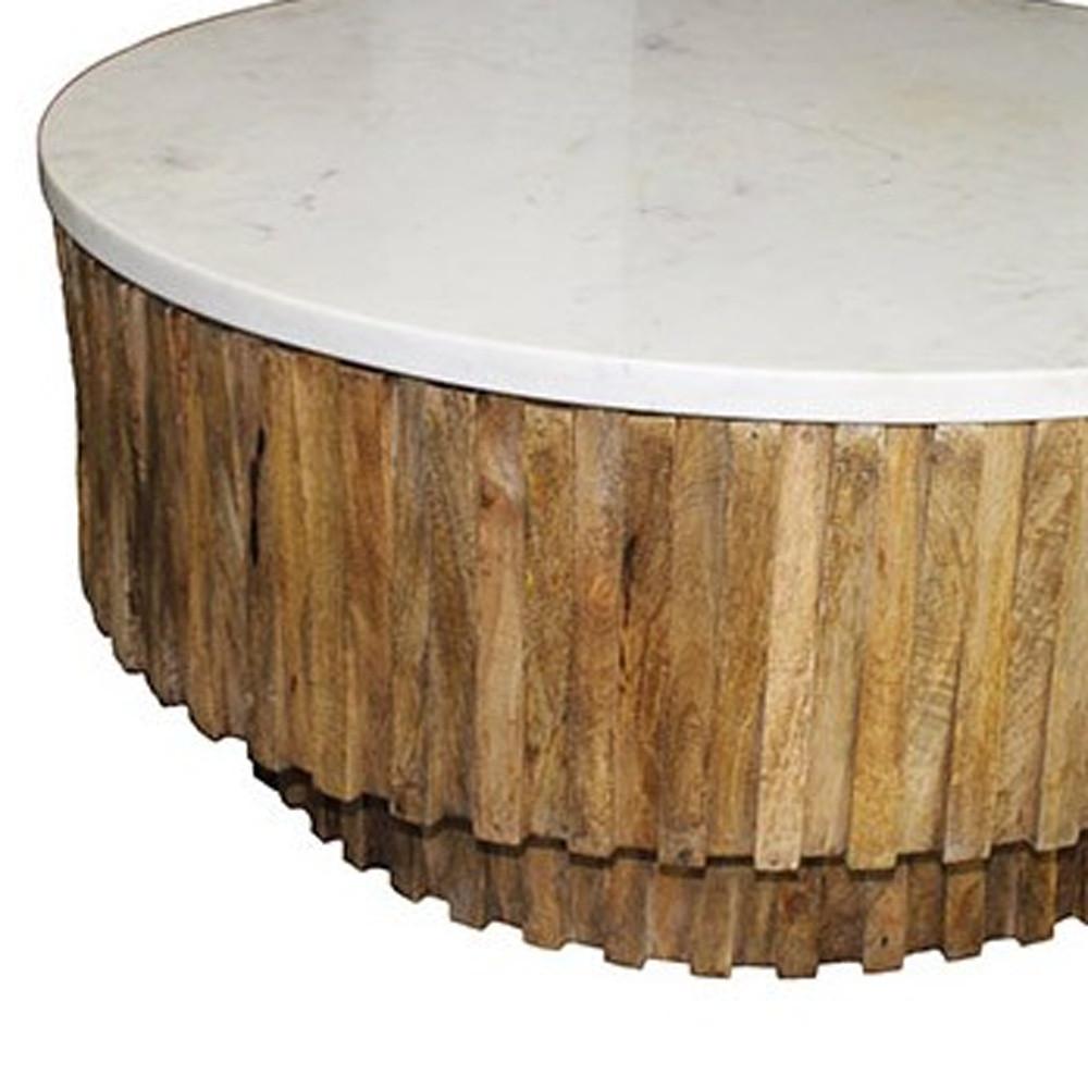 Round Marble Top and Wooden Strips Coffee Table. Picture 3