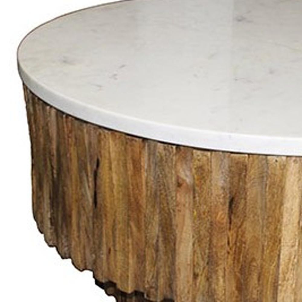 Round Marble Top and Wooden Strips Coffee Table. Picture 4