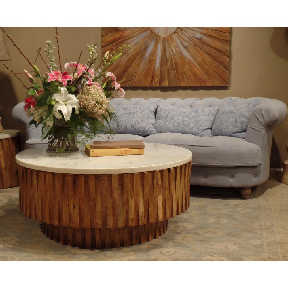 Round Marble Top and Wooden Strips Coffee Table. Picture 5