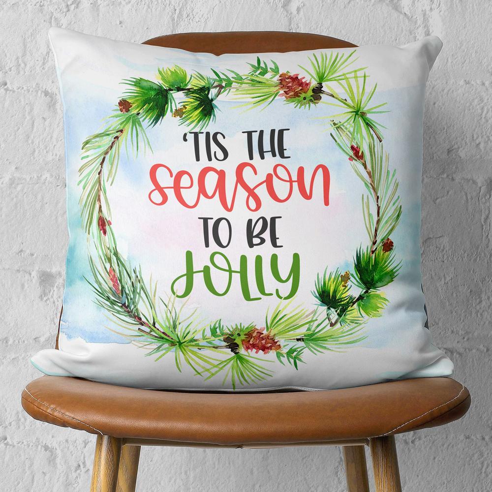 Tis the Season Christmas Throw Pillow Cover Multicolor. Picture 1