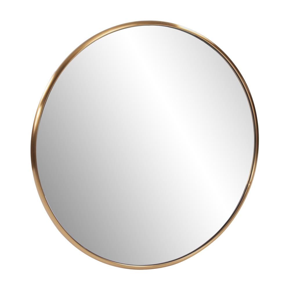 32" Antiqued Brushed Brass Round Wall Mirror. Picture 2