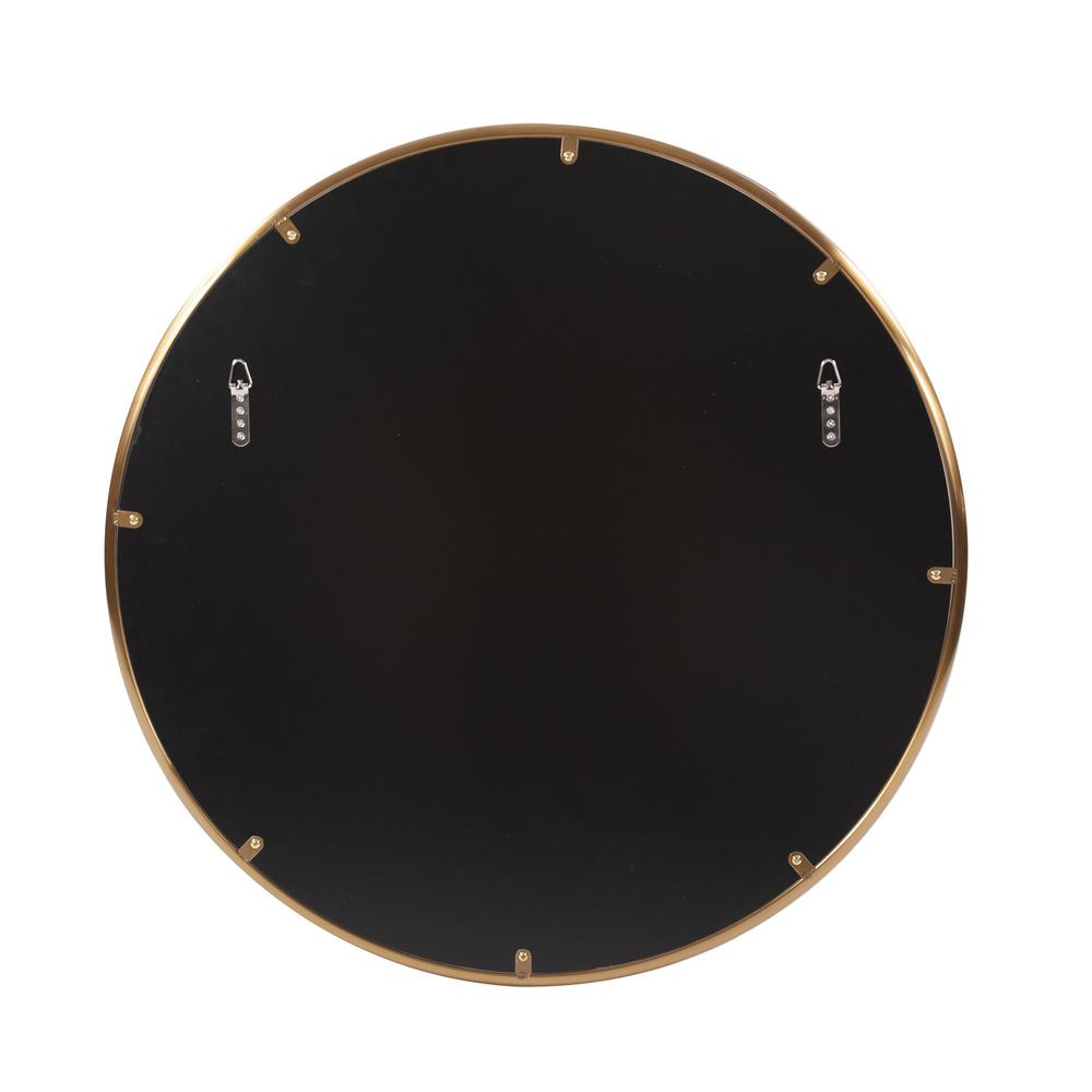 32" Antiqued Brushed Brass Round Wall Mirror. Picture 3