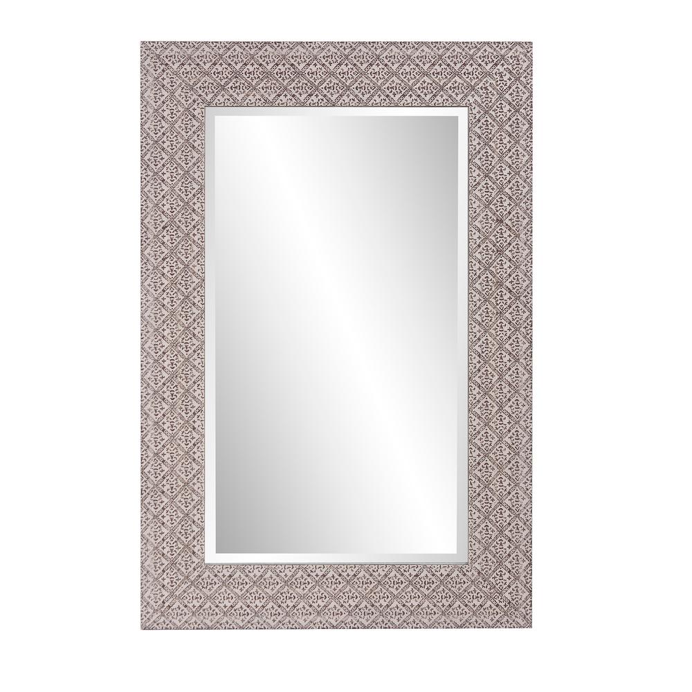 Gray Embossed Faux Wood Rectangular Mirror. Picture 1