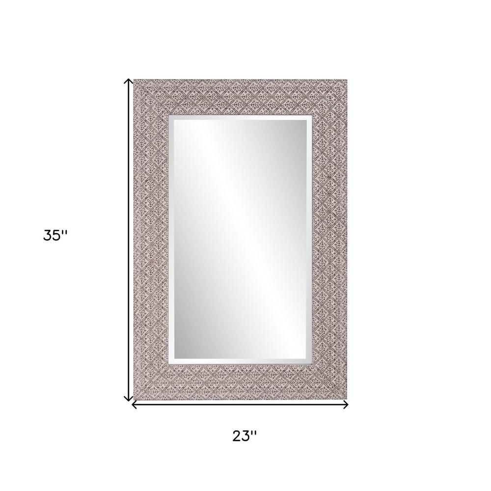 Gray Embossed Faux Wood Rectangular Mirror. Picture 5