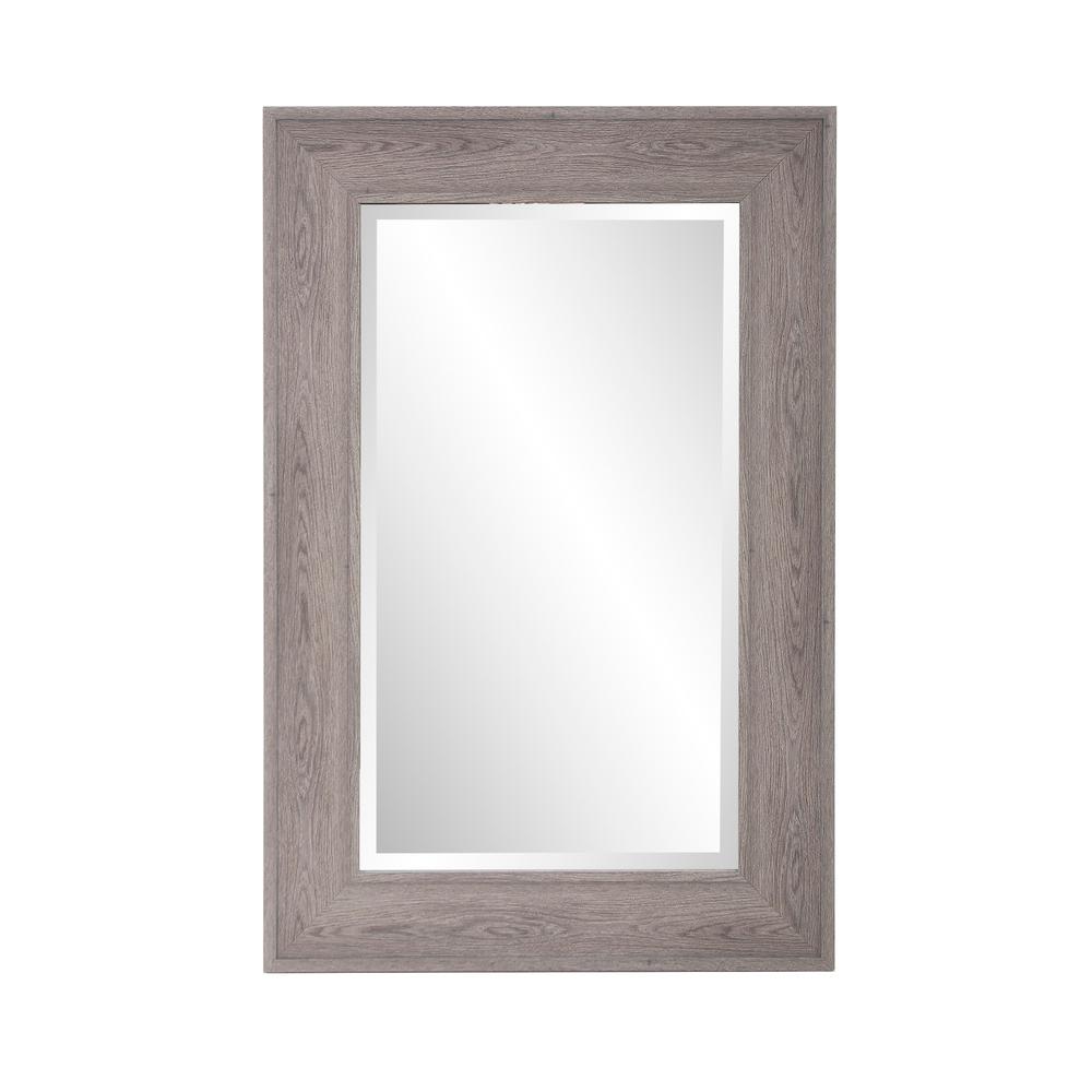 Warm Gray Faux Wood Beveled Rectangular Mirror. Picture 1