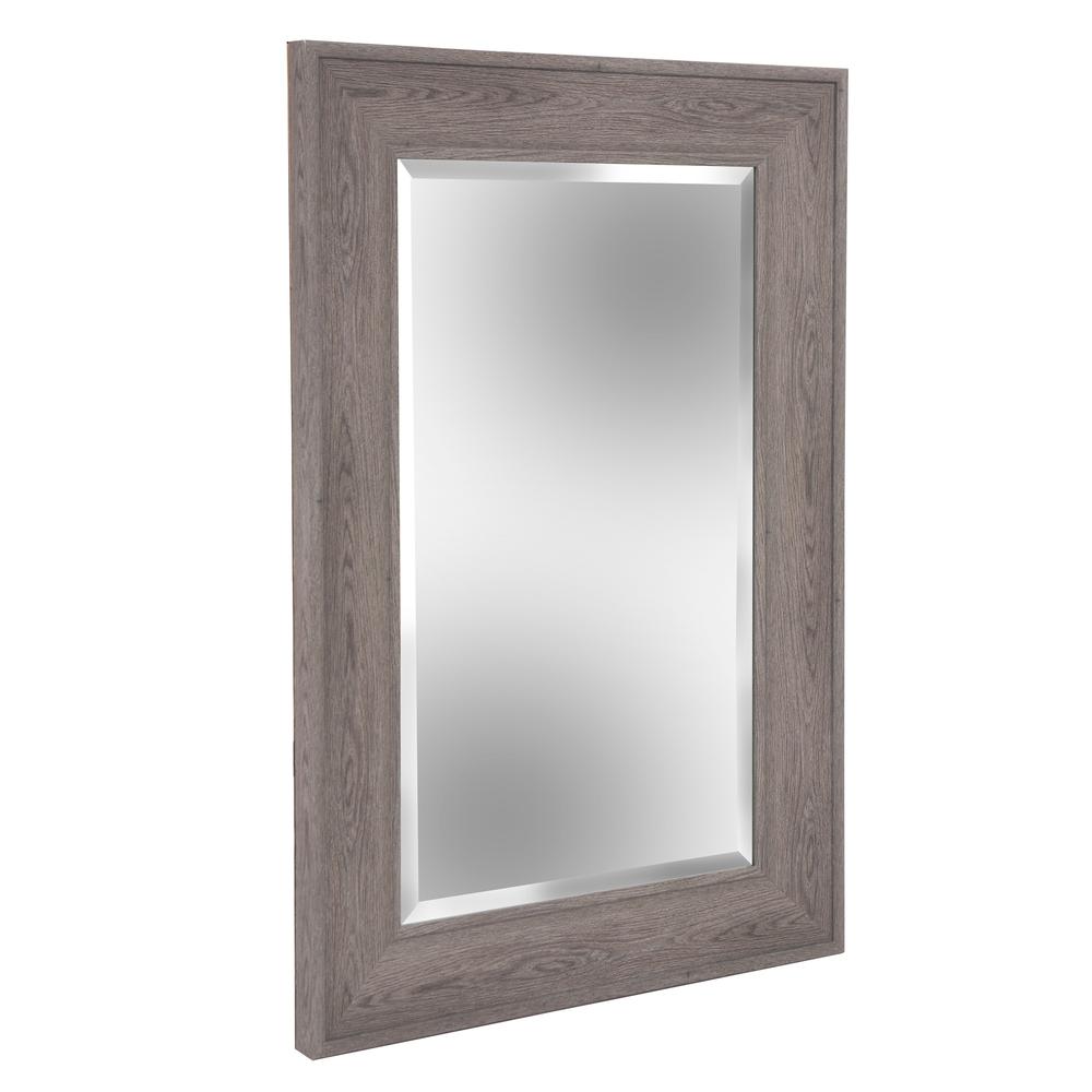 Warm Gray Faux Wood Beveled Rectangular Mirror. Picture 2