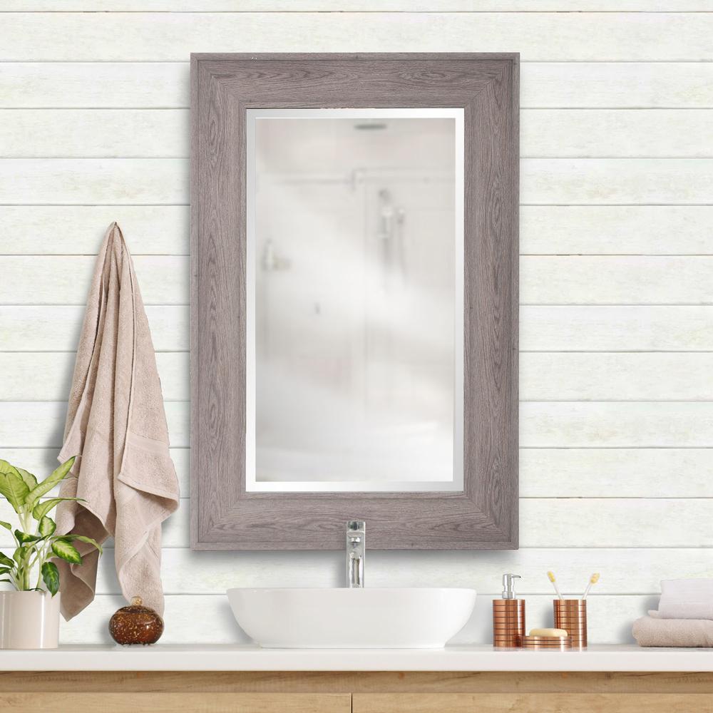 Warm Gray Faux Wood Beveled Rectangular Mirror. Picture 4