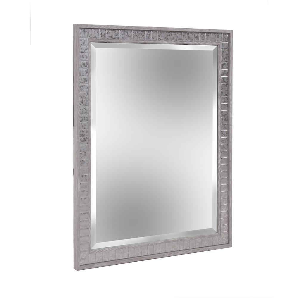 Warm Gray Faux Wood Rectangle Mirror. Picture 2