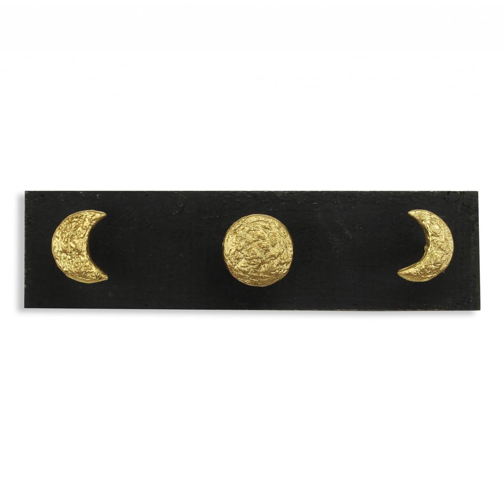Black and Gold Moon Phase Three Hook Coat Hanger. Picture 1