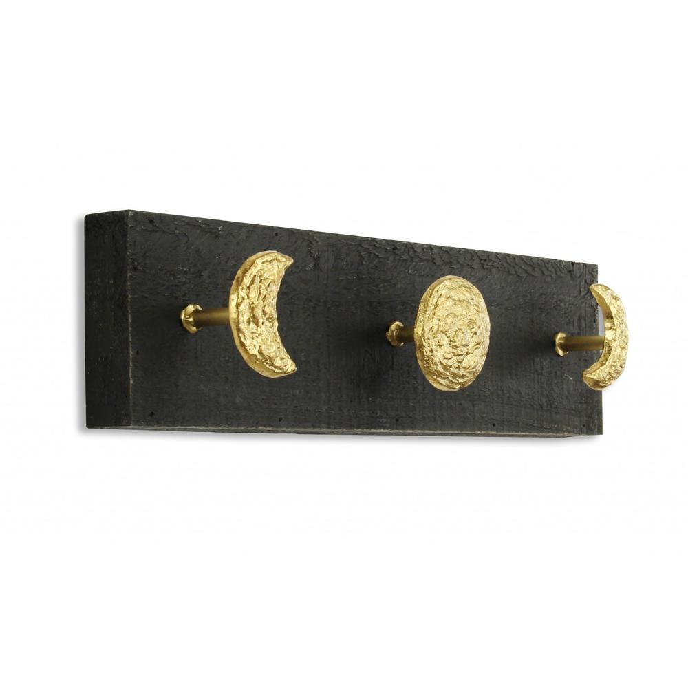 Black and Gold Moon Phase Three Hook Coat Hanger. Picture 2
