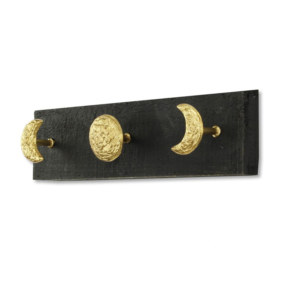 Black and Gold Moon Phase Three Hook Coat Hanger. Picture 3