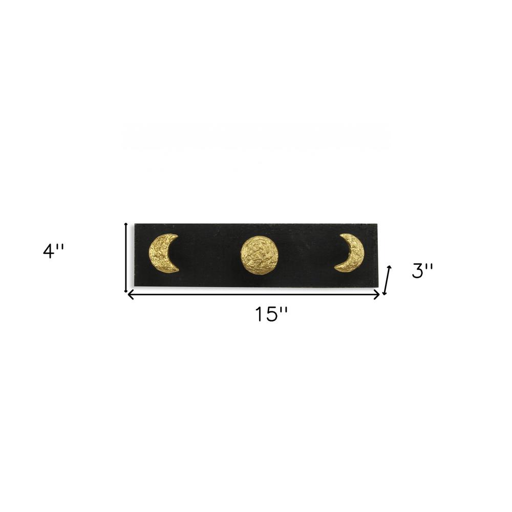 Black and Gold Moon Phase Three Hook Coat Hanger. Picture 6