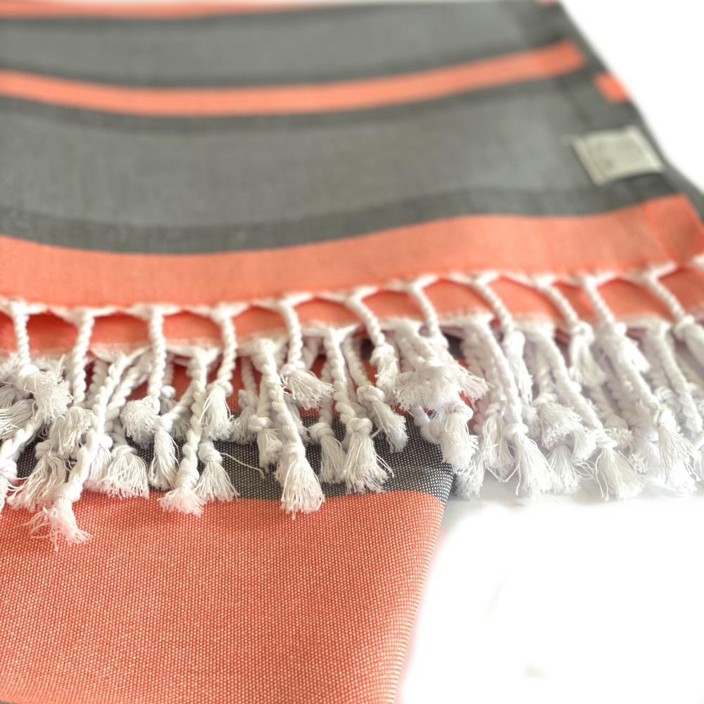 Peach and Dark Grey Striped Design Turkish Beach Blanket. Picture 3