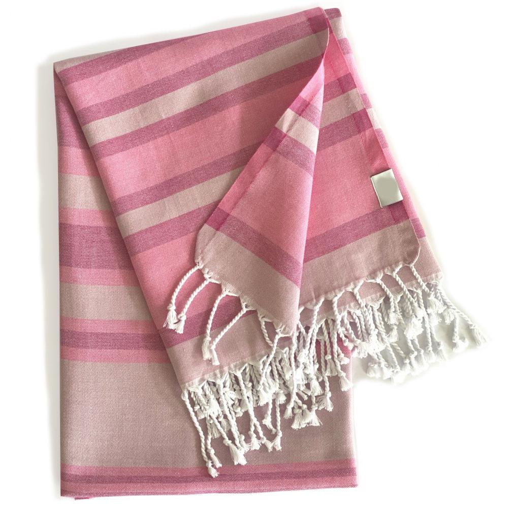 Shades of Pink Striped Design Turkish Beach Blanket. Picture 1