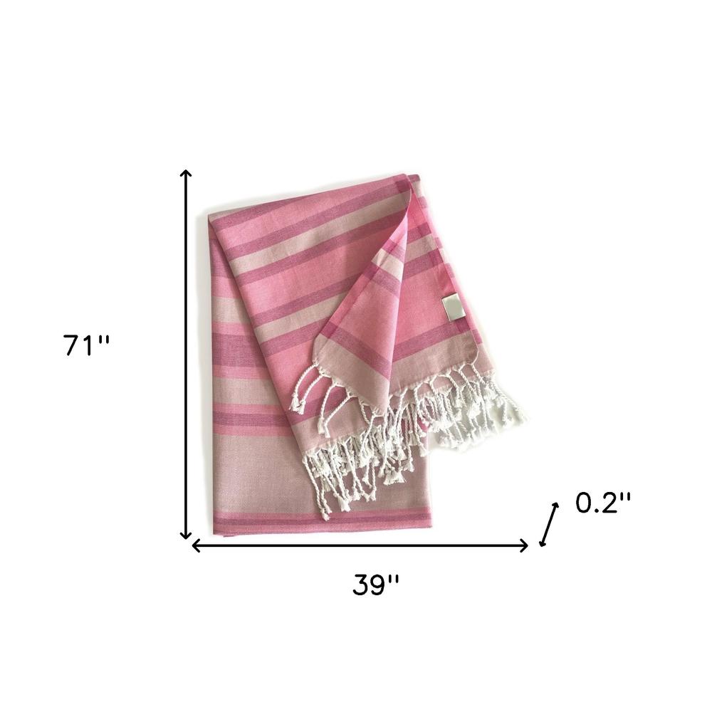 Shades of Pink Striped Design Turkish Beach Blanket. Picture 4