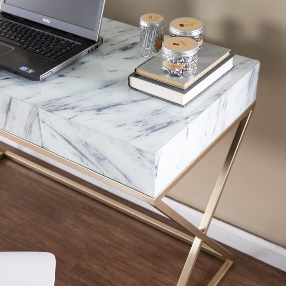 Faux Marble Writing Desk with Storage. Picture 2