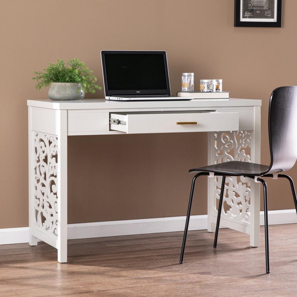 Gray Lattice Desk with Storage. Picture 2